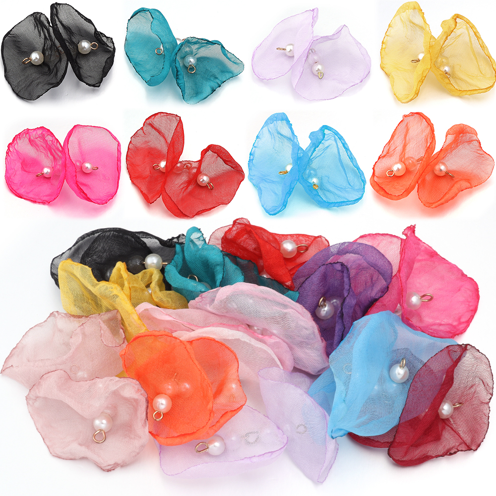 Women Accessories Pack - 10pcs/lot Sweet Pearl Gauze Chiffon Flower
