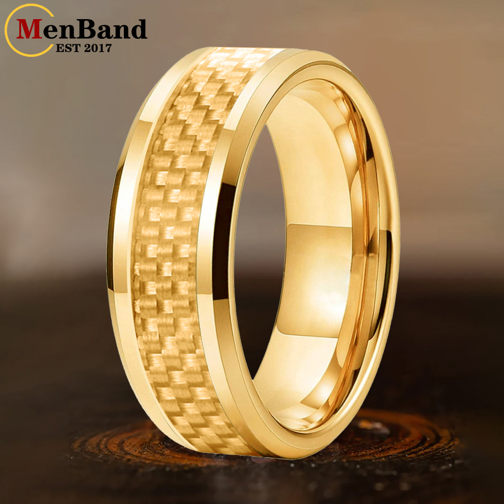 Wrap Ring Gold - MenBand 4/6/8mm Gold Carbon Fiber Inlay