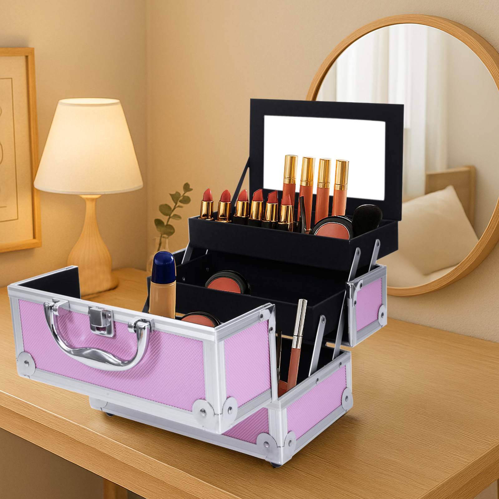 Pink Aluminum Alloy Makeup Cas - Women Accessories Box avis et prix