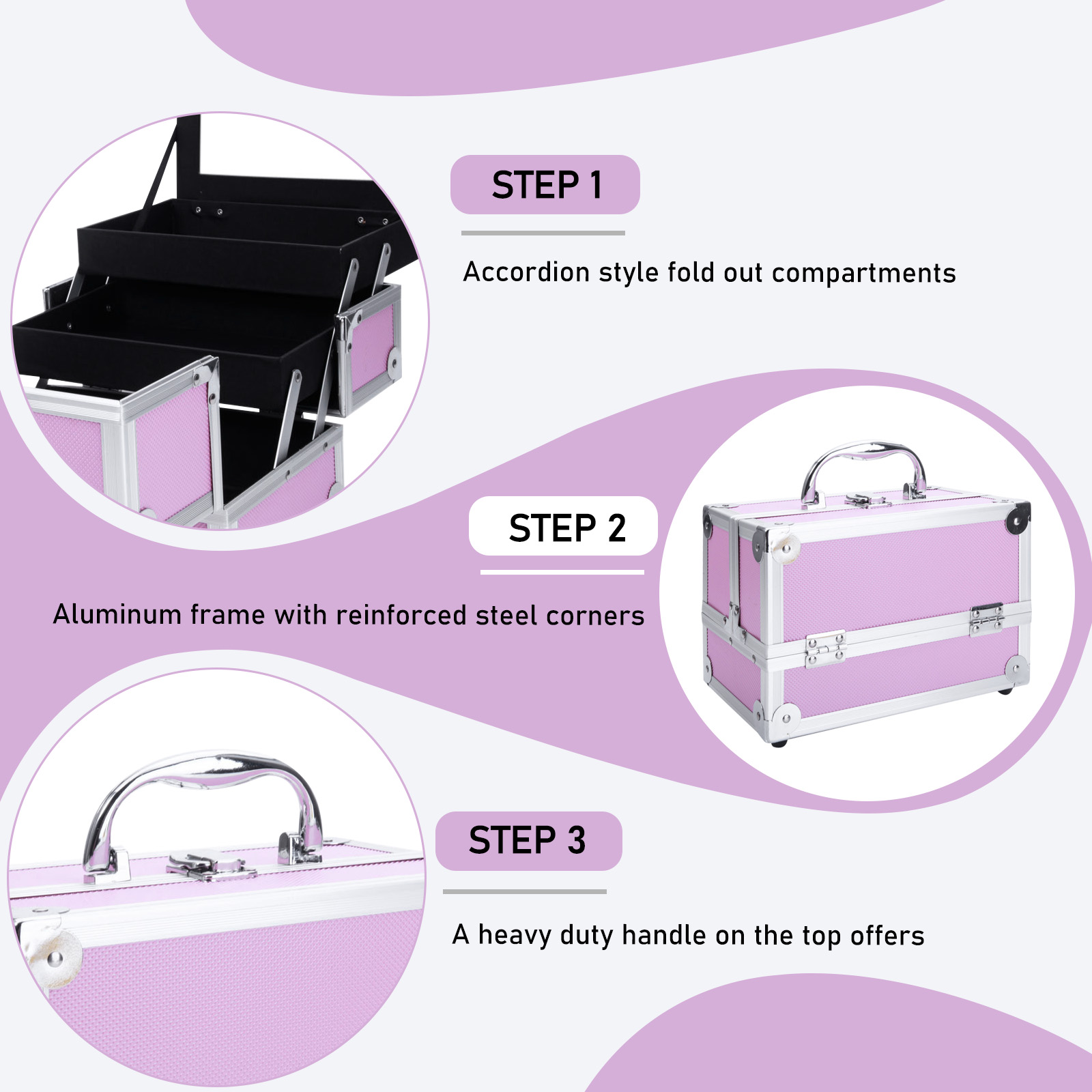 Pink Aluminum Alloy Makeup Cas - Women Accessories Box avis et prix