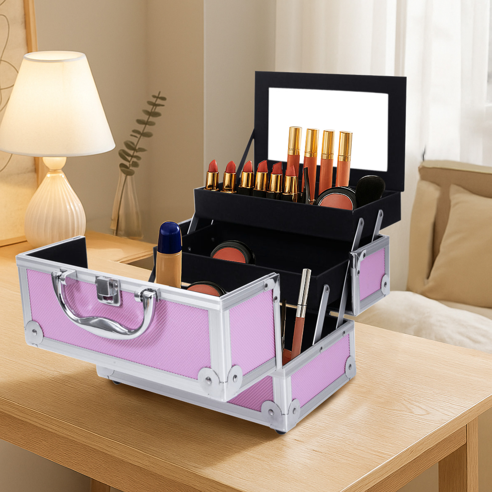 Pink Aluminum Alloy Makeup Cas - Women Accessories Box avis et prix