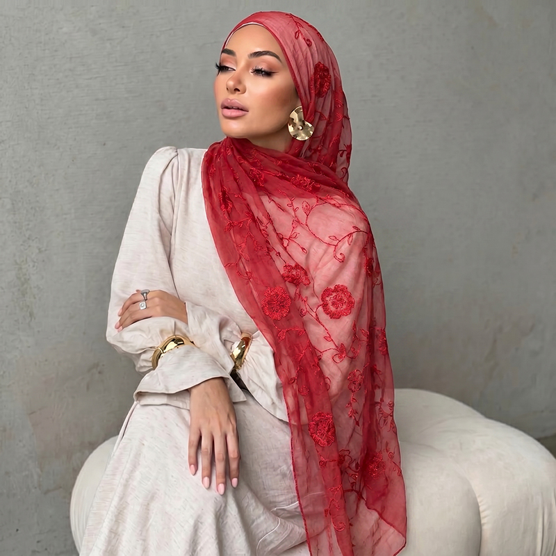 Floral Embroidery Muslim Hijab - Women'S Accessories avis et prix
